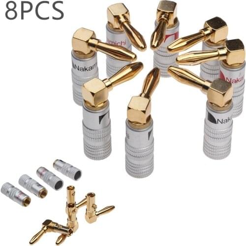 8PCS Copper&Aluminium Nakamichi Right Angle 90 Degree 4mm Gold-Plated Banana Plug For Video Speaker Adapter Audio Connector