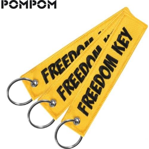 Coil 3pcs Embroidery freedom keychains for motorcycles and cars Yellow Customize Motorcycle Keychain Jewelry Aviation Giftts