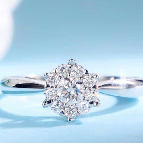 AEAW Brand diamond Lotus Ring Luxury 18K White Gold 0.15CT Flower Diamond Ring Engagement for Women