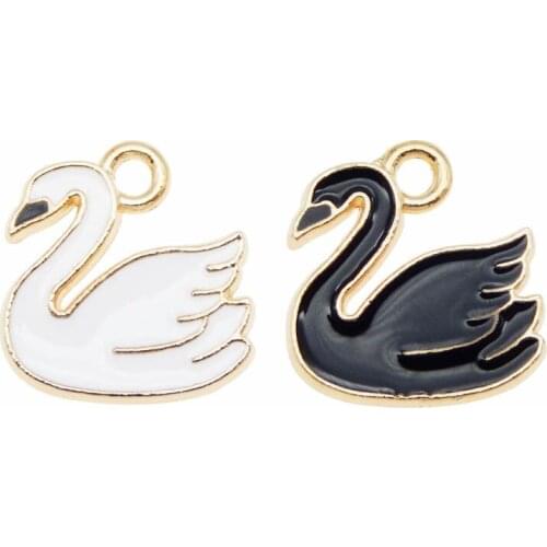 Julie Wang 4PCS Enamel Swan Charms Mixed White Black Colors Alloy Bird Gold Tone Necklace Bracelet Jewelry Making Accessory