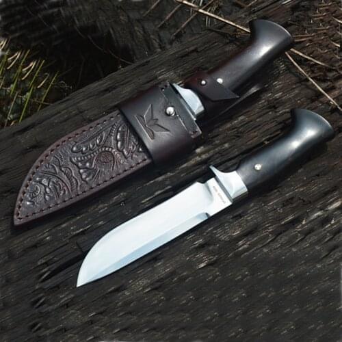 High Hardness Top Quality D2 Fixed Blade Ebony Handle Outdoor Camping Hunt Survival Jungle Tactical Knives Pocket Knife EDC Tool