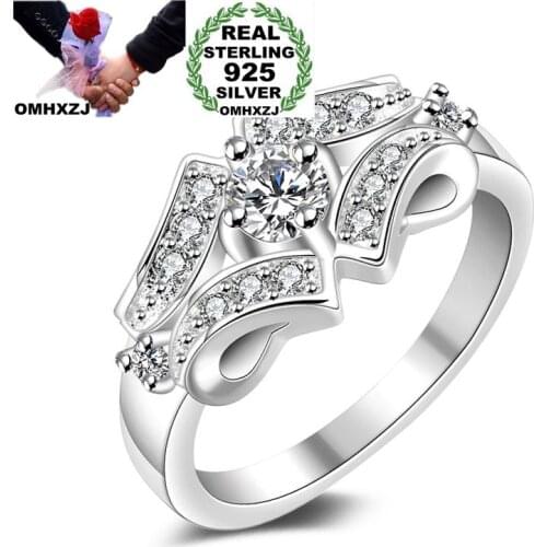 OMHXZJ Wholesale Personality Fashion OL Woman Girl Party Wedding Gift White Luxury AAA Zircon 925 Sterling Silver Ring RN199