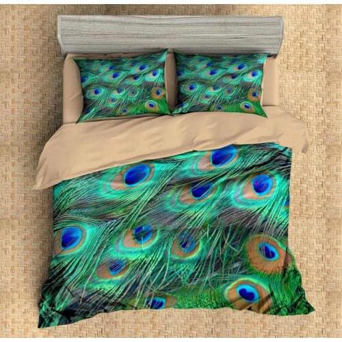 Peacock feather Duvet Cover with pillowcase with green Bedding Set Bohemian bedding 3pcs kids bedding set