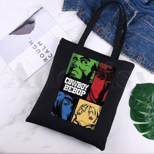Cowboy Bebop Spike Japanese Anime Manga Black Canvas Print Shopping Bags Girls Fashion Life Casual Pacakge Hand Bag