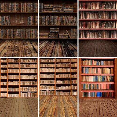 Laeacco Old Bookshelf Vintage Books Wooden Floor Photography Backgrounds Customized Photographic Backdrops For Photo Studio