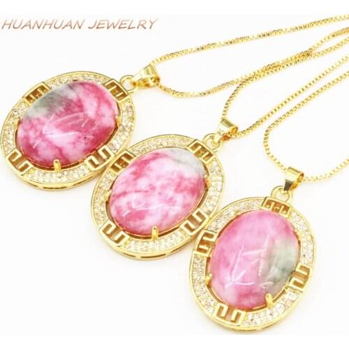 Lucky Drop Pendant Stainless Steel Chain Elegant Natural Jades Stone Chalcedony Pendants For Women 22x30mm Zircon Jewelry B3344