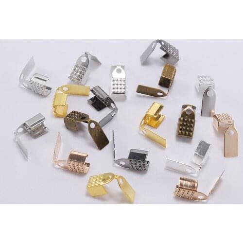 100Pcs/Lot Metal Fold Over End Clasps End Caps Bead Leather Cord Crimp Connectors for DIY Jewelry Making Findings Supplies