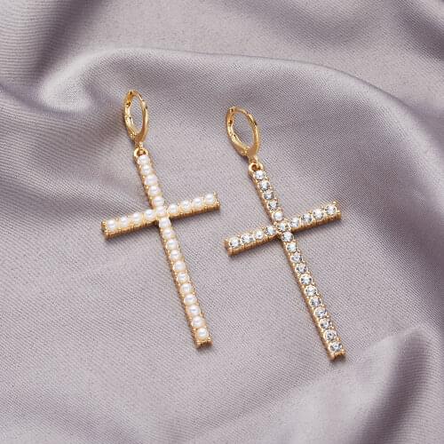 Trendy Minimalist Zircon Pearls Asymmetric Cross Drop Earrings for Women Simple Butterfly Bowknot Star Tassel Earrings Jewelry