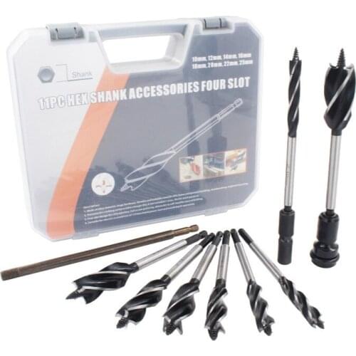 10-25mm Wood Cutter Twist Drill set +Extension rod Hex Shank Wood Hole Cutter 4 Flute Auger Carpenter Drill Bit Core Drill Bit