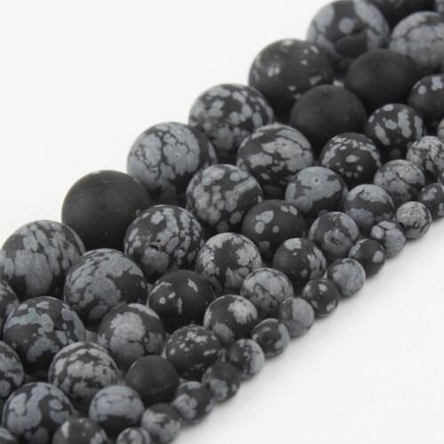 Natural Matte Stone Beads 4 6 8 10 12mm Snowflake Obsidian Jaspers Round Loose Spacer Beads For Jewelry DIY Making Bracelet 15