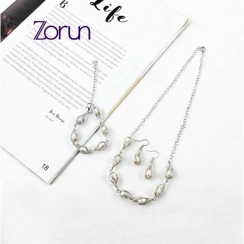 Zorun-Real Natural Freshwater Pearl Bracelet Necklace Party Jewelry 6-7MM Silver Color Stud Earring Sets For Women