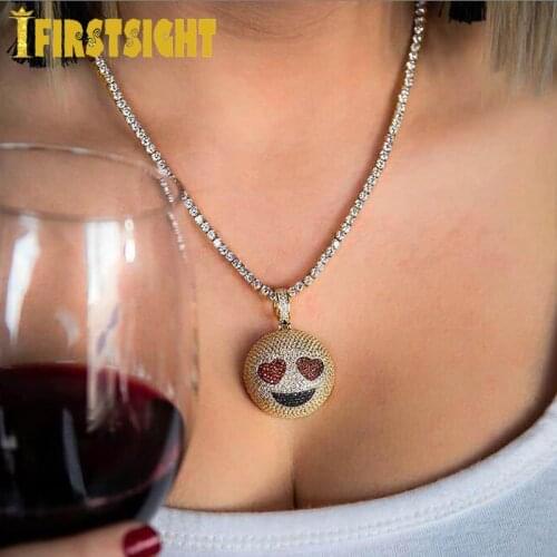 Gold Silver Color CZ Funny Face Pendant Necklace Iced Out Cubic Zirco Star Heart Smile Charm Necklaces Men Women Hip Hop Jewelry