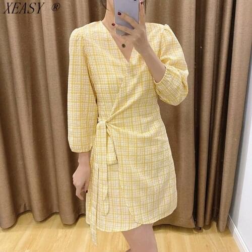 Dress Plaid Mini Midi Long Sleeve Vestido De Mujer Robe Dresses For Women Kobieta Sukienka Femme Mulher Ropa Clothes Vestito