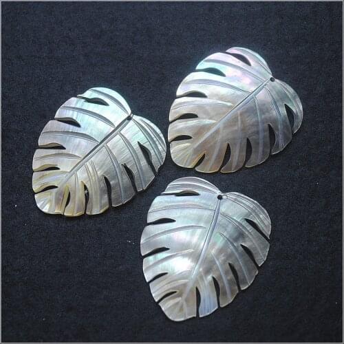 3pcs nature shell pendants leaf shape black shell size 45x38mm loose beads accessories for women necklace making parts
