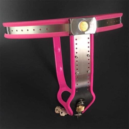Pink Stainless steel and silicone lining female chastity belt BDSM bondage fetish adult sex toys for woman chastity device