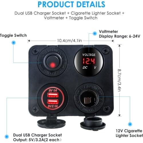 12V-24V 2 Port Cigarette Lighter Socket Splitter USB Car Charger output with led light for Car Truck Motorcycle Boat ATV