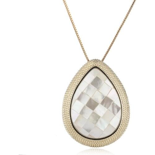 OMYFUN Luxury Teardrop Pendant Necklace Mother of Pearl Charm Collar Fashion Wedding Jewelry Semi Joyas Christmas Gift N006