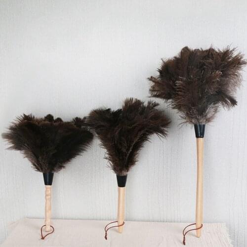 Feather Fur Brush Duster Dust Cleaning Tool Wooden Handle Anti-static Soft For Home CLH@8