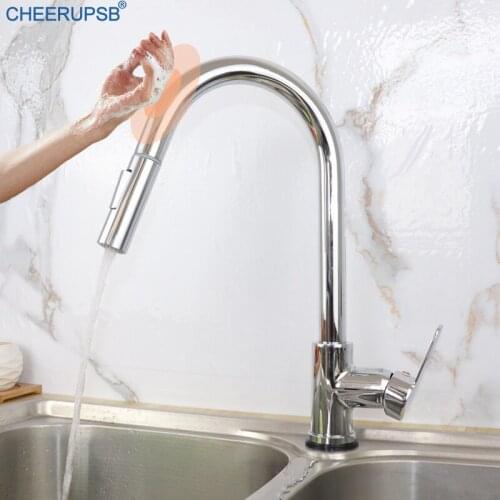 Smart Sensor Touch Faucet Kitchen Sink Pull Out Chrome Crane Hot Cold Water Mixer Deck Mount Single Hole Brass Faucets Torneira