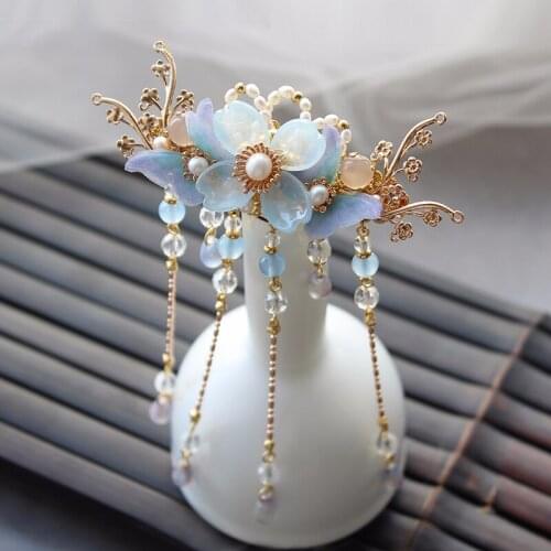 Vintage Glass Petals Hairpins Tassel Wedding Hair Jewelry Hair Pin Accessories For Girls Luxury Handmade Hair Stick