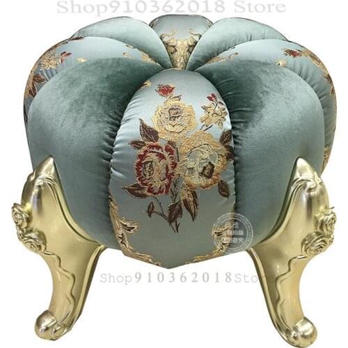 Customized European Style Shoe Changing Stool Makeup Stool Neo-classical Dressing Stool Fabric Sofa Stool Solid Wood Round Stool