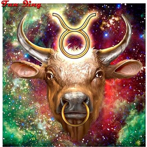 The Taurus 5D DIY Full circular Diamond Painting 12 Zodiac constellations Embroidery Cross Stitch Mosaic handcraft gift