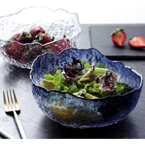 Japanese Large Transparent Glass Bowl Household Salad Shaped Dessert Bowl Heatproof Soup Bowl Large Bowl Tableware