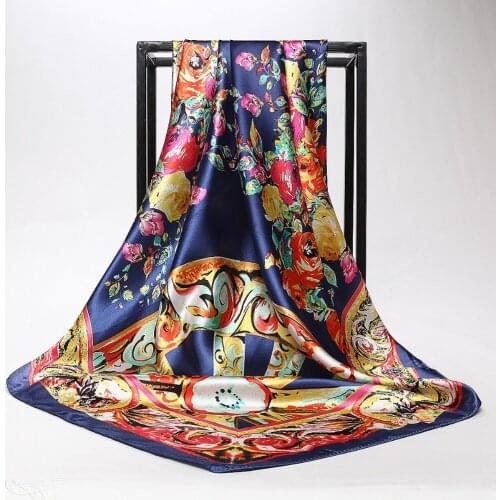 Hot Brand Wheel Flower Square Imitated Silk Scarf Printed For Ladies Women Scarves Polyester Shawl Hijab Foulard bufandas