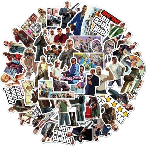 50PCS Game GTA Stickers Car Bike Travel Luggage Phone Guitar Laptop Fridge DIY Classic Toy Decals Funny for Kids Gift Sticker