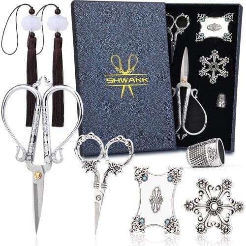 SHWAKK 5Pcs Embroidery Scissors Classic European Design Scissors Sharp Tip Stainless Steel Vintage Sewing Scissors DIY Tools