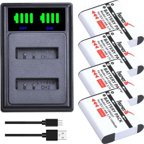4Pcs LI-90B LI-92B Batteries + LED Dual Charger with Type C for Olympus Tough TG-1 iHS TG-2 iHS TG-3 TG-4 TG L20 SH50 iHS SH60