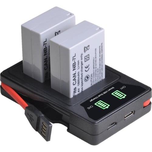 2 Pcs 1800mAh NB-7L NB 7L NB7L Battery + LED Dual USB Charger with type-C port for Canon PowerShot G10 G11 G12 SX30 SX30IS