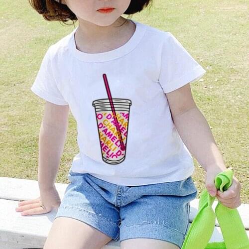 Kawaii Prints White T-Shirt 2021New Girls T Shirt Short Sleeve O-Neck Tops Tees Charli D'Amelio Print Kids Children Tshirt Tops