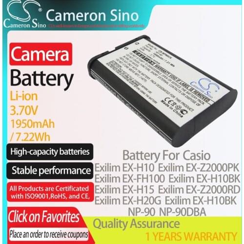 CameronSino Battery for Casio Exilim EX-H10 Exilim EX-FH100 Exilim EX-H15 Exilim EX-Z2000 fits Casio NP-90DBA camera battery