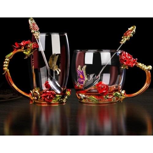 Cup Rose Enamel Cup Heat-Resistant Crystal Glass Cup Set Glass Cup Coffee cup