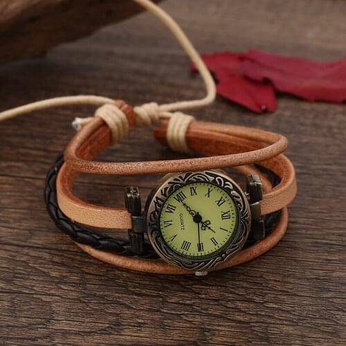 New Quart Watch Hot Sale Genuine Leather Vintage Wrist Watch Women Bracelet Handmade Rome Watch Free Shipping