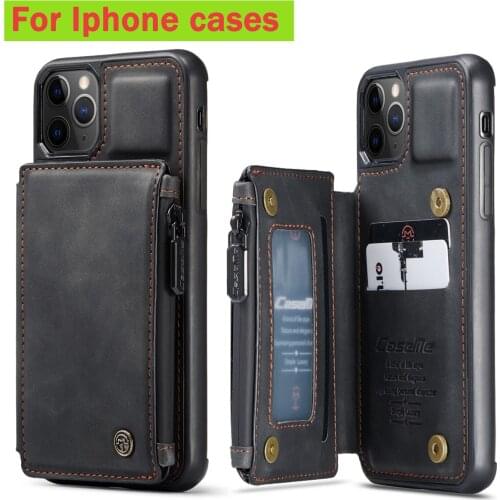Case for iPhone 12 Mini 12 11 Pro Max XR XS X XS 7 8 SE 2020 Zipper Leather Wallet Back Cover Cards Slots Holder Phone Bags