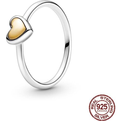 CodeMonkey 2021 New 925 Sterling Silver Rings For Women Golden Heart Ring Making Jewelry Gift Party Engagement CMR099