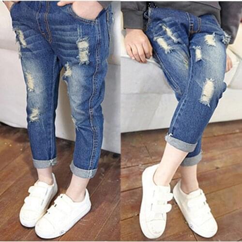 IENENS Child Kids Girls Jeans Clothes Fashion Children Girl Elastic Waist Trousers Infants Baby Casual Denim Long Pants Clothing