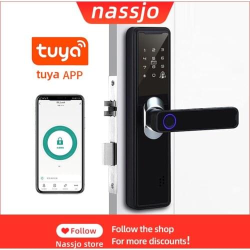 Nassjo Tuya Wifi Electronic Smart Door Lock Biometric Fingerprint Lock Smart Card / Password / Key Unlock/ USB Emergency Charge