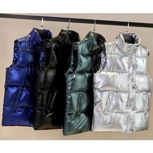 Glossy Bright Women Vest Winter Thicken Down Cotton Sleeveless Jacket Plus Size Korean Fashion Casual Slim Female Warm Waistcoat