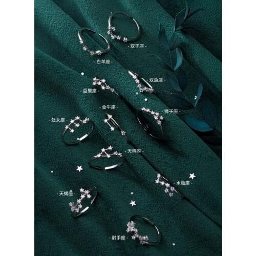 1pc real.925 Sterling Silver Clear White Zirconia AAA+ Constellation Ring Adjustable Size