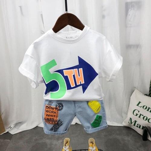 Toddler Boys Sets Fashion Korean Casual Printed Short-sleeved T-shirt Denim Shorts Kids Clothing Summer 2020 Boy Suits 2-6 Years