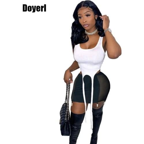 Summer Sexy Two Piece Skirt and Top Set Matching Sets Elegant Party Club Outfits for Women Mesh Black 2 Piece Bodycon Skirt Set