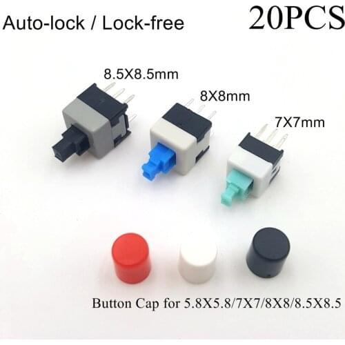 20PC Auto-lock / Lock-free 6Pin Micro Switch Push Button Switch 5.8X5.8mm 7X7mm 8X8mm 8.5X8.5mm