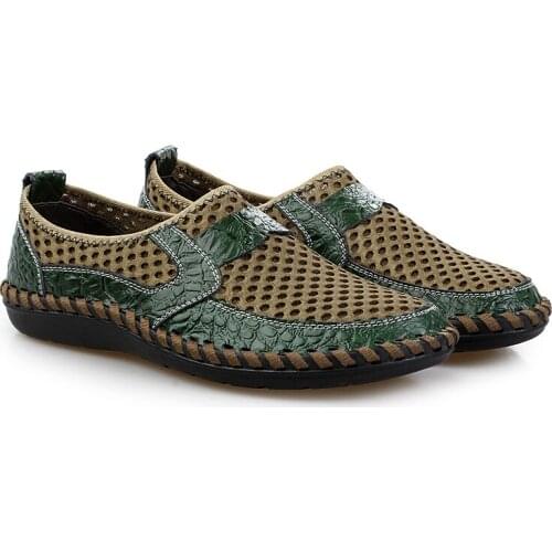 Summer Hollow Shoes Men Casual Luxury Brand Genuine Leather Loafers Men Breathable Boat Shoes Slip on Moccasins