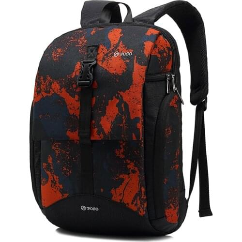Men Women Laptop Backpack POSO Camouflage Blue/Gray/Orange PS-612 Notebook Bag 15.6 Inch School Bag for Teenage Boys Girls