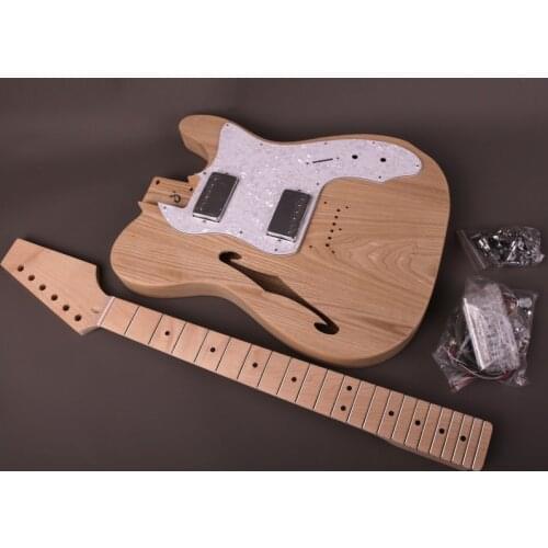 DIY Electric Guitar Kit Semi-Hollow Ash Body With F Holes Maple Neck 22 FretsTruss Rod adjust free shipping