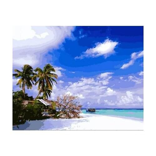 Sea and white sand Digital Diy oil painting by numbers wall decor on canvas oil paint coloring by number drawing