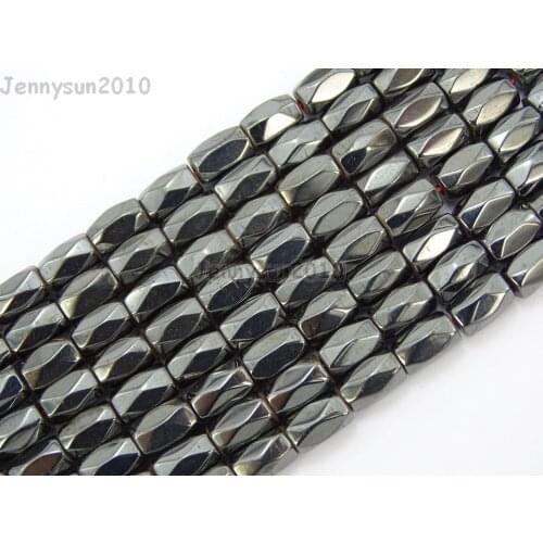 Natural Metallic Jet Hematite Gems stone Faceted Tube Beads 5x8mm for Jewelry Making Crafts 10 Strands/Pack